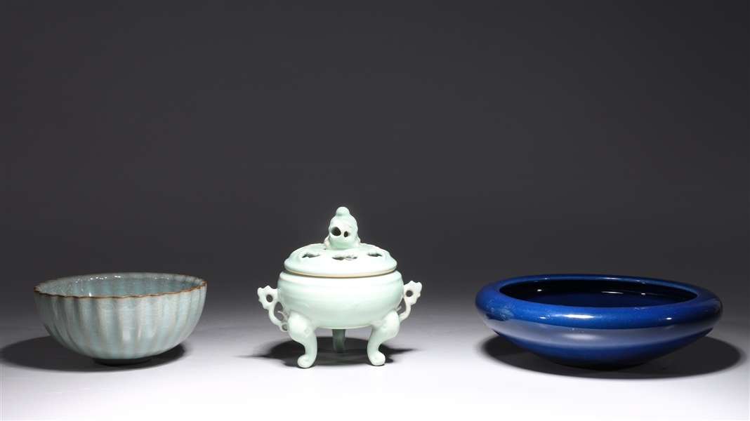 Group of three Chinese glazed porcelains,