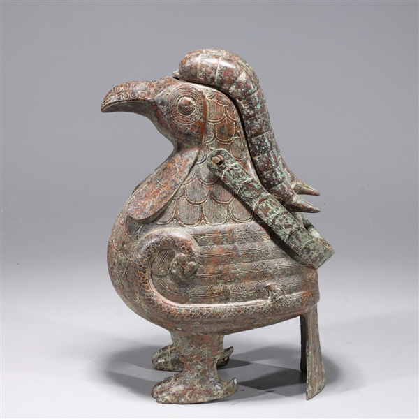 Chinese archaistic bird form bronze