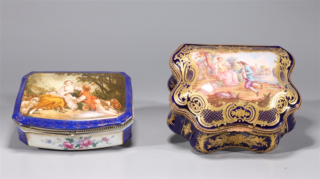 Two gilt porcelain covered boxes,