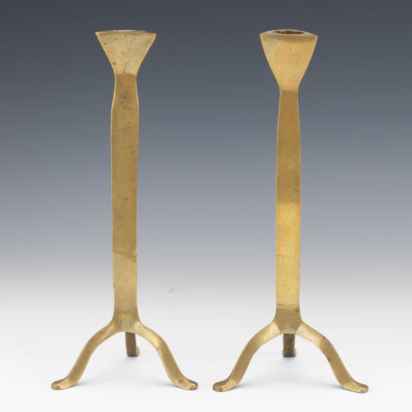 PAIR OF ARTS AND CRAFTS BRASS CANDLE