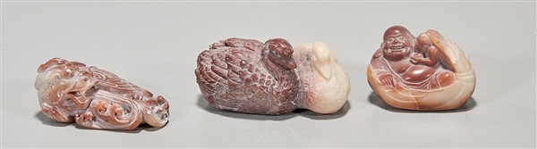 Three Japanese soapstone animal