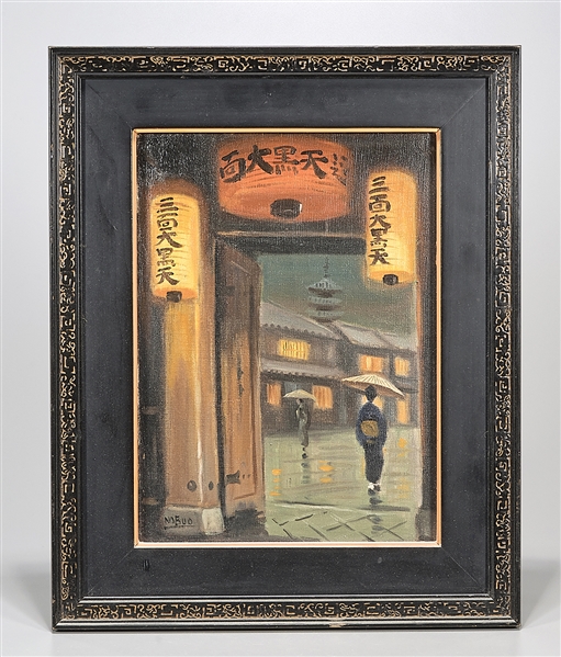 Japanese painting of a street scene