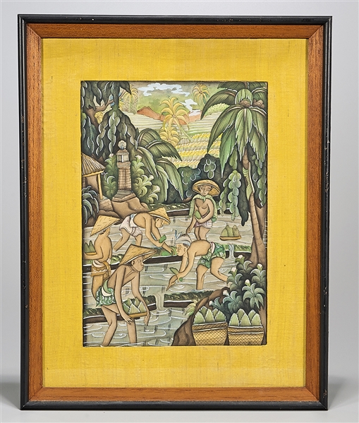 Three Balinese framed artworks  2af0bc