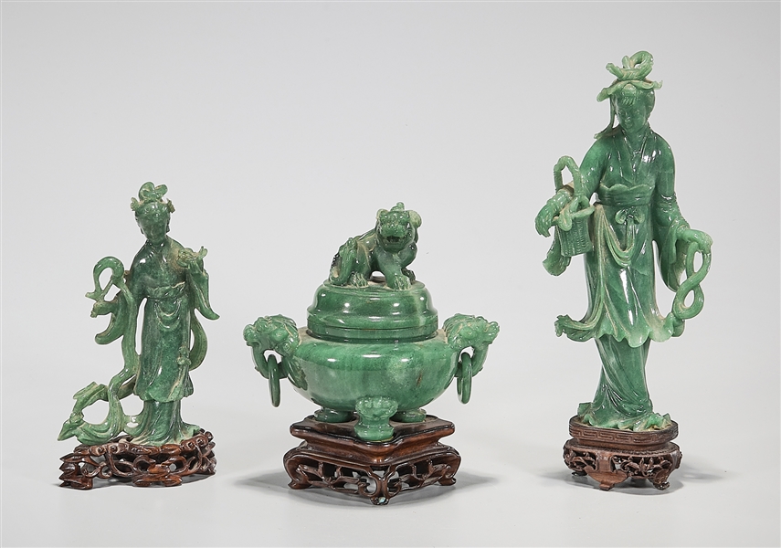 Group of three Chinese carved aventurine