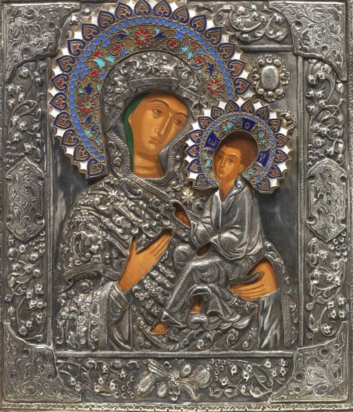 RUSSIAN ICON OF MADONNA AND CHILD