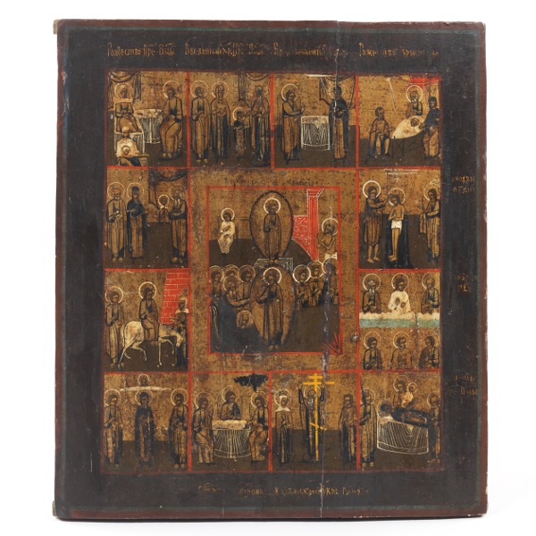 RUSSIAN ICON WITH SCENES OF MARY AND