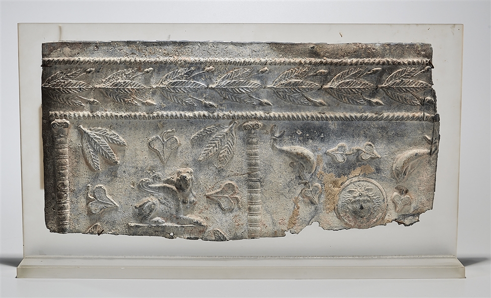 Large Roman lead sarcophagus fragment