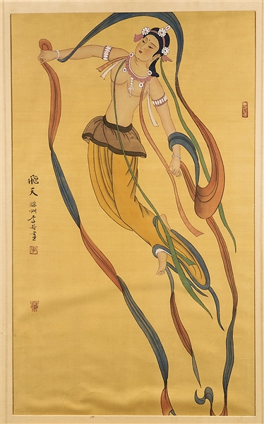 Two Chinese silk paintings of figures;