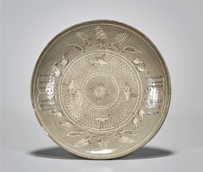 Korean celadon glazed dish; with geese