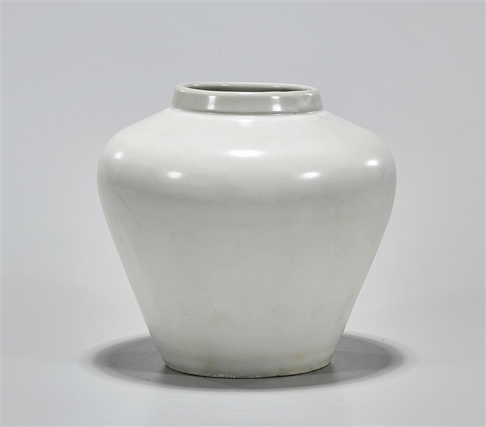 Korean white glazed jar; 6 x 6 1/2