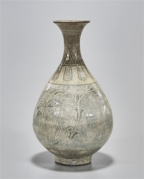 Korean glazed ceramic vase; foliage