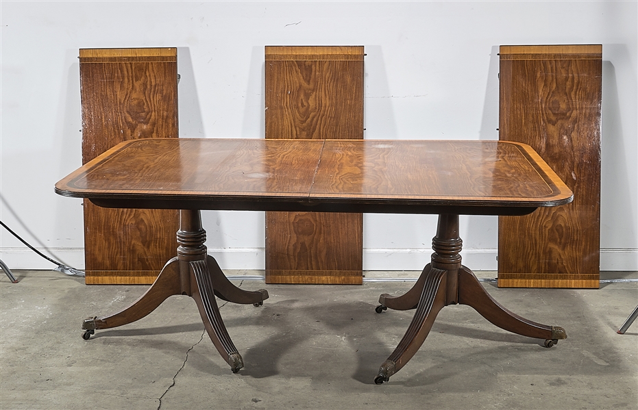 Antique double pedestal dining table;