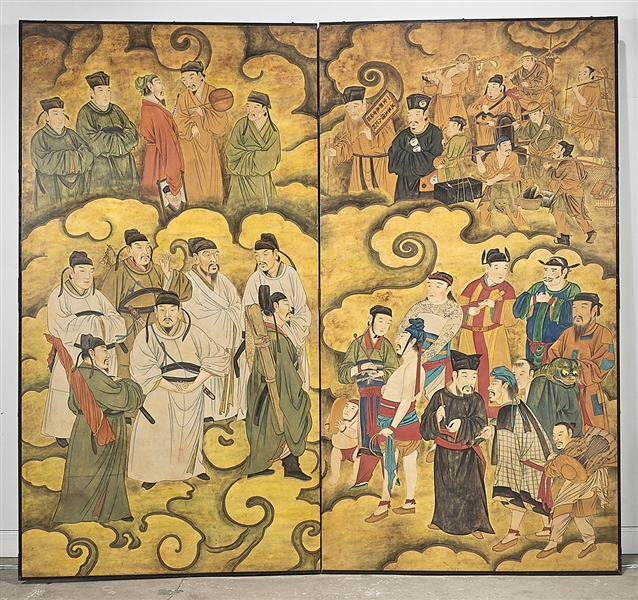 Chinese two-panel painted paper