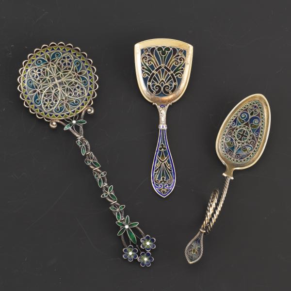 COLLECTION OF THREE PLIQUE-A-JOUR SPOONS