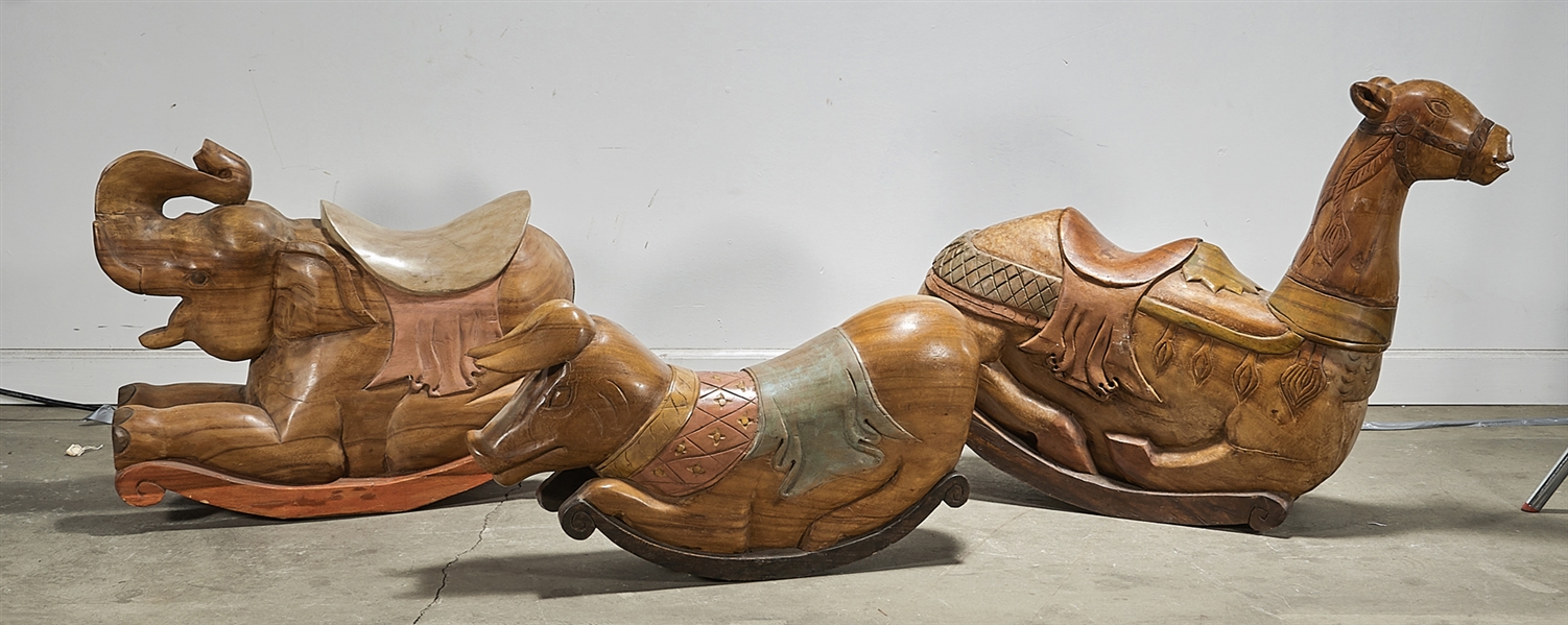 Three Chinese carved wood animal-form