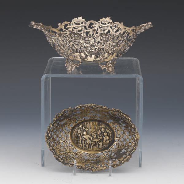 TWO 800 SILVER RETICULATED DISHES