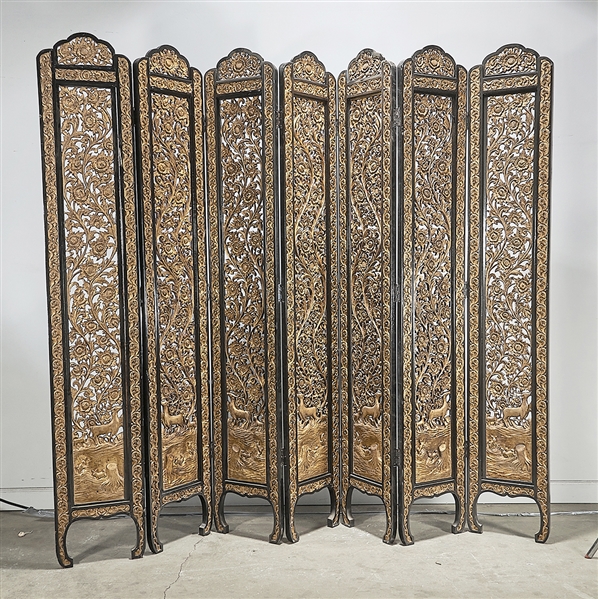 Chinese seven-panel wood screen;