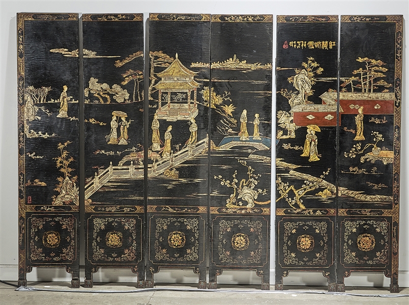 Chinese six-panel painted wood