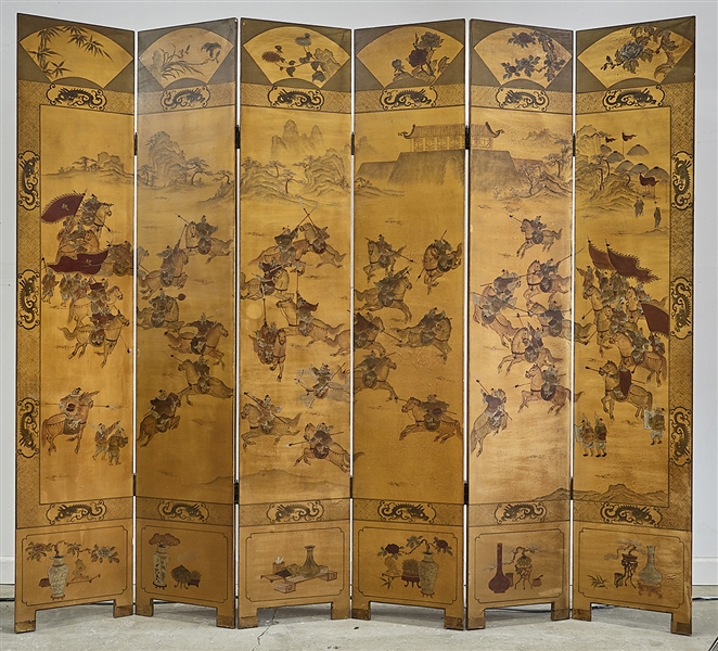 Chinese six-panel painted wood