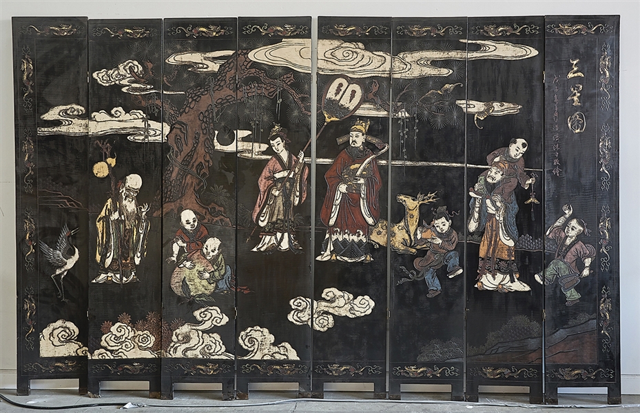Chinese eight-panel painted wood