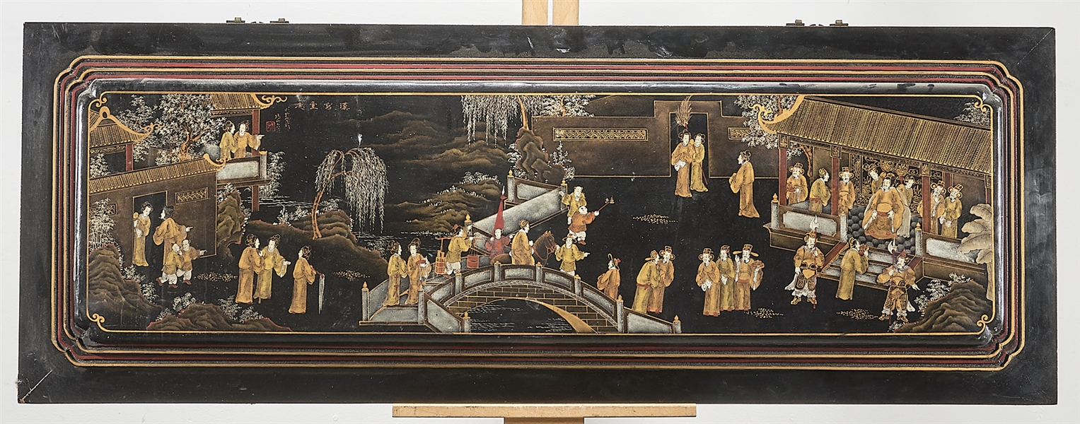 Chinese painted wood panel depicting 2af21b