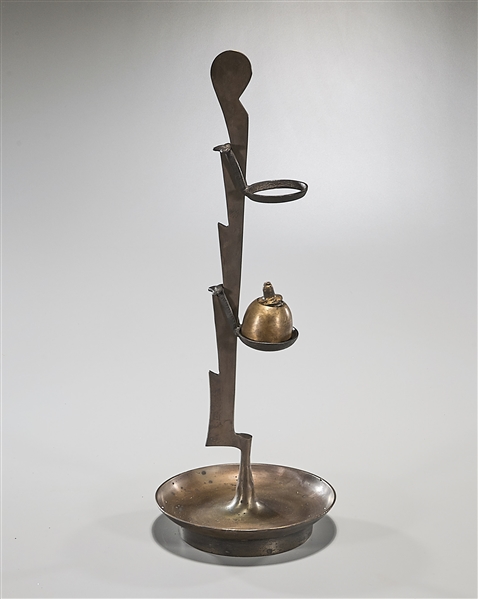 Korean bronze oil lamp; H: 25 1/2 (approx.)