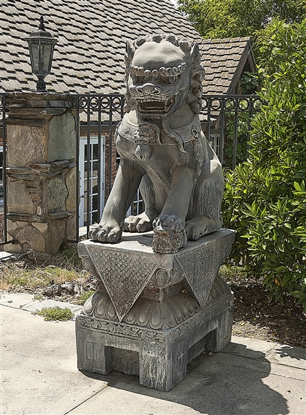 Chinese metal fo lion; on metal base;