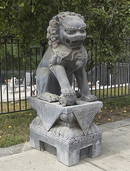 Chinese metal fo lion; on metal base;