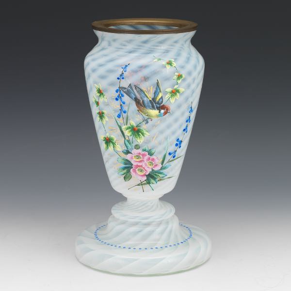 HAND-ENAMELED OPALINE GLASS VASE