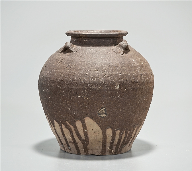 Chinese unglazed pottery jar; 8"