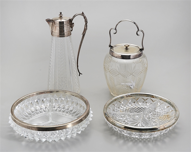 Group of five silver and glass items;