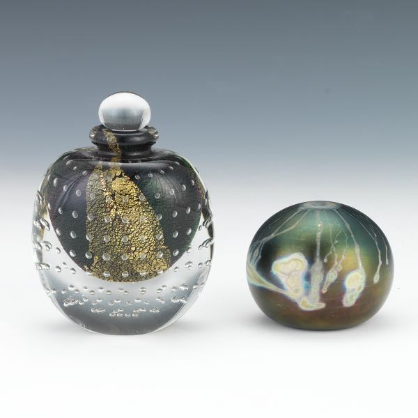 ART GLASS PERFUME BOTTLE AND PAPERWEIGHT