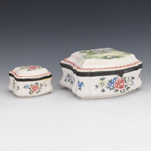 TWO FRENCH FAIENCE HAND PAINTED