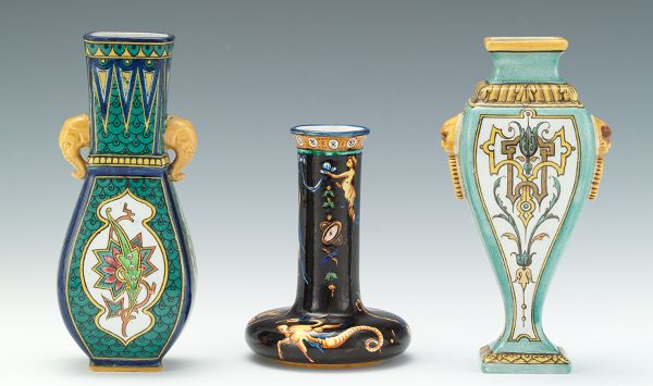 THREE FRENCH FAIENCE HAND PAINTED
