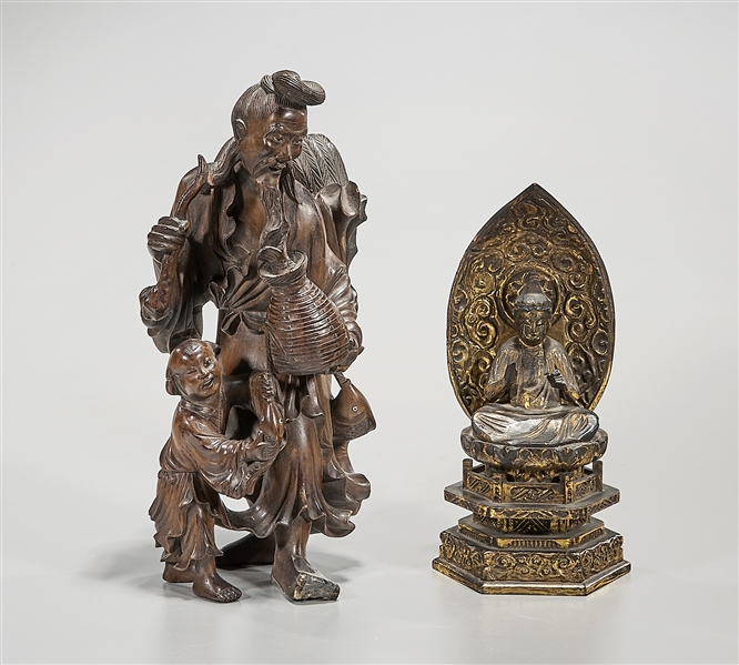 Two Chinese carved wood figures;