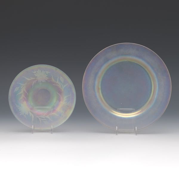 TWO STEUBEN OPALESCENT PLATES 