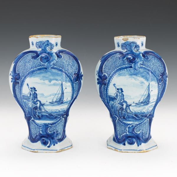 PAIR OF DELFT BLUE AND WHITE VASES