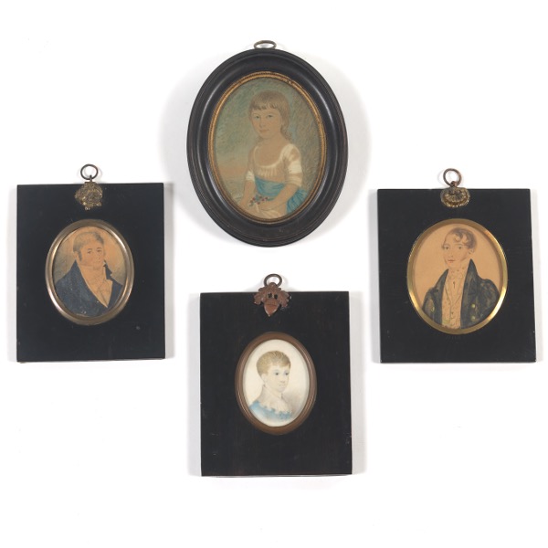 FOUR MINIATURE WATERCOLOR PORTRAITS  2af516