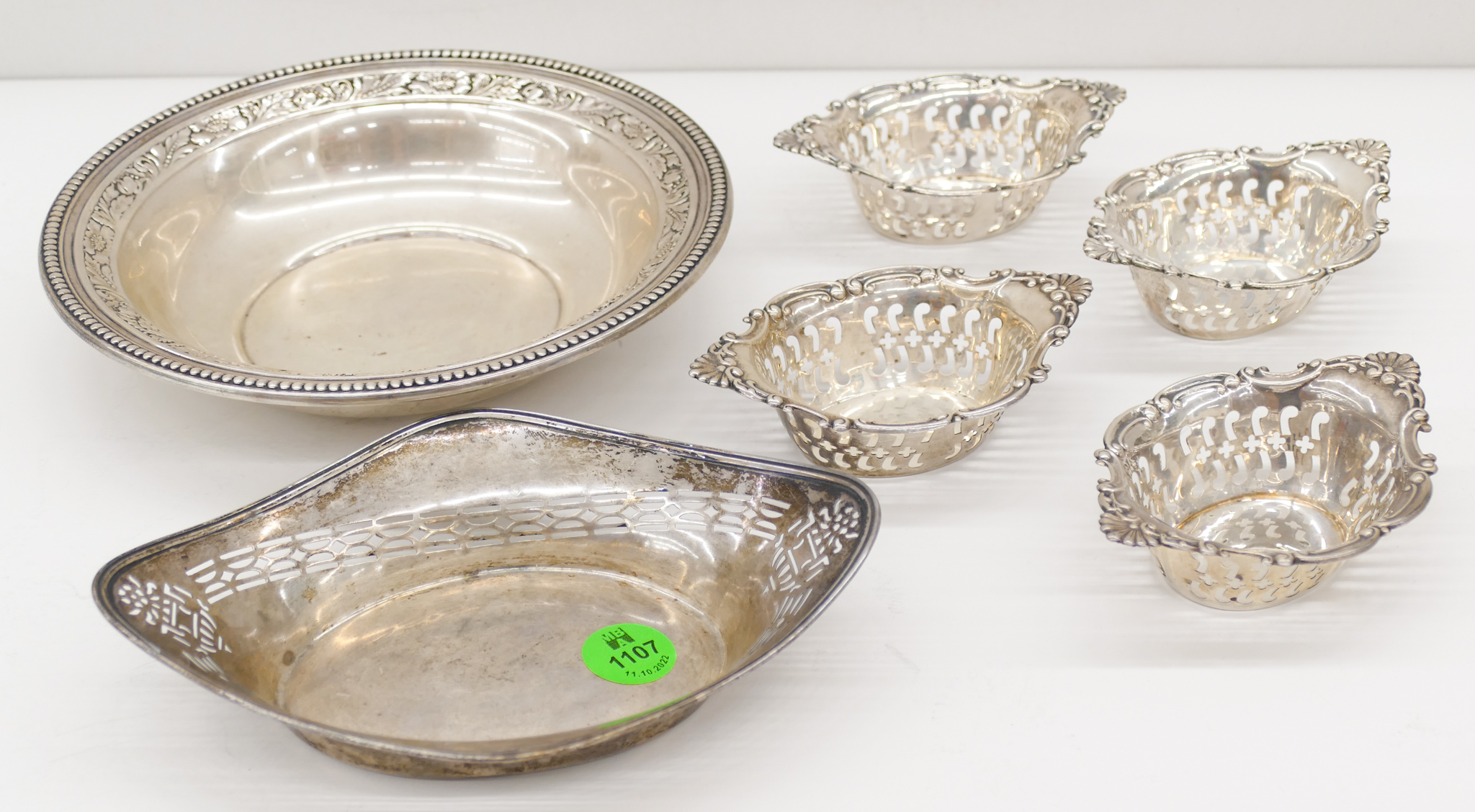 6pc Sterling Bowls and Birks Nut