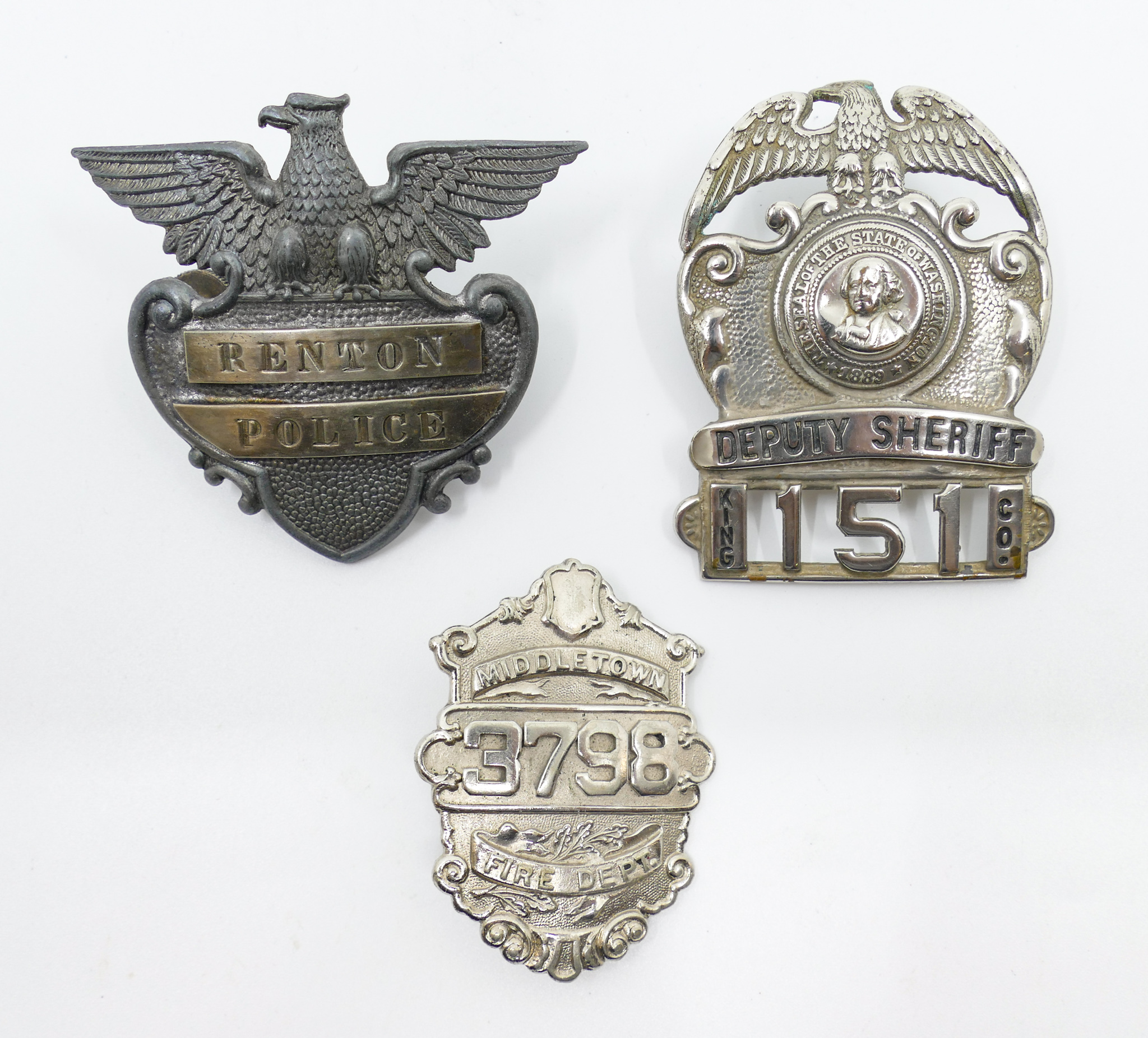3pc Old Police and Fire Dept Badges 2af56b