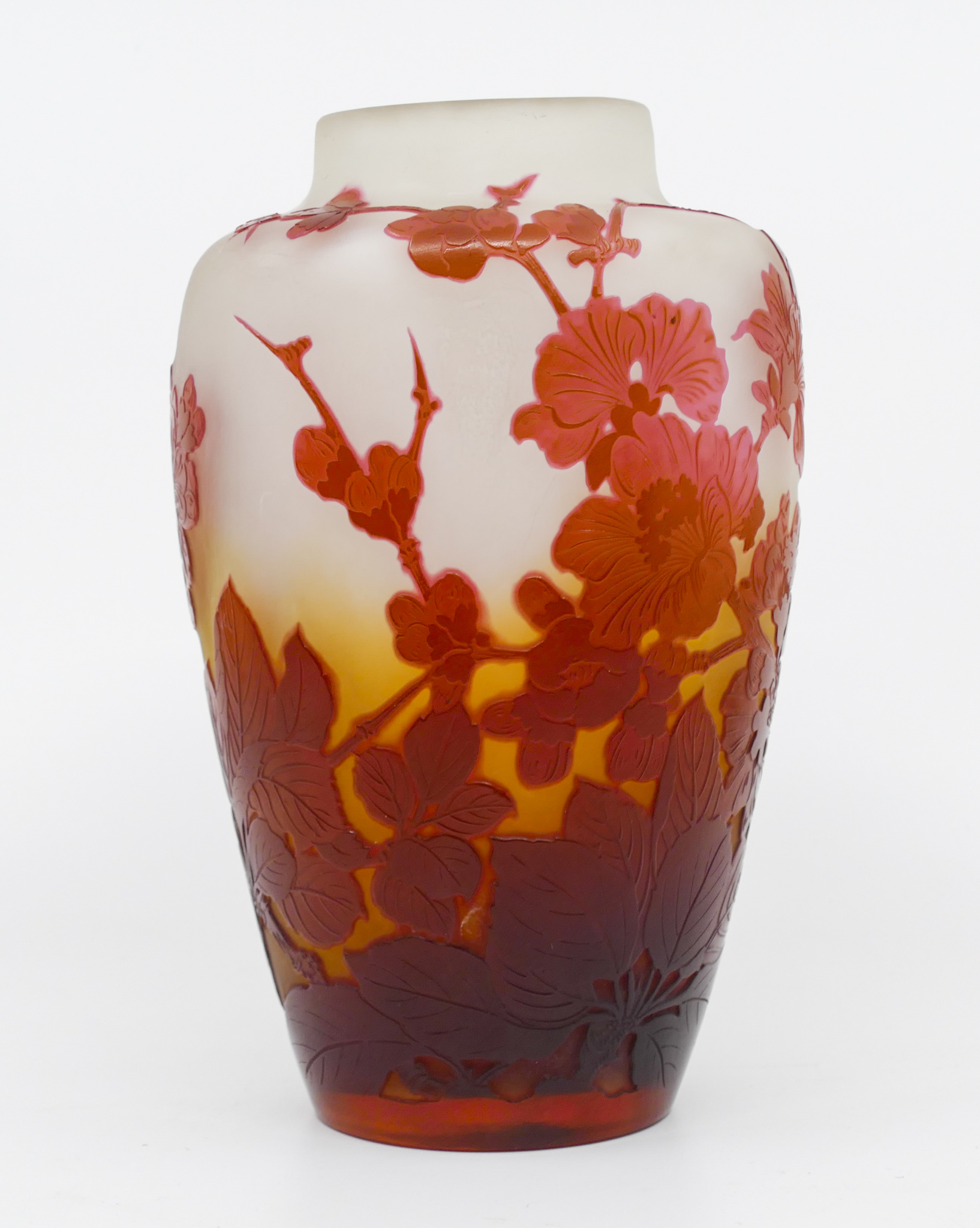 Signed Galle Cameo Glass Red Floral