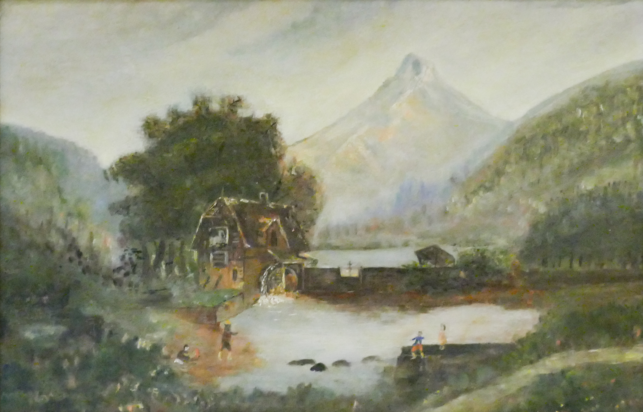 Antique Naive Landscape Oil on