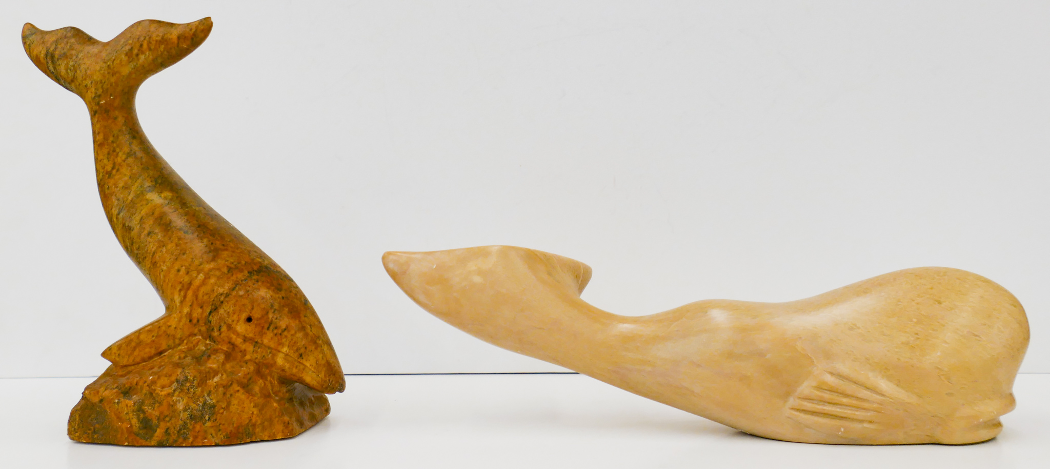 2pc Stone Whale Carvings 9'' and