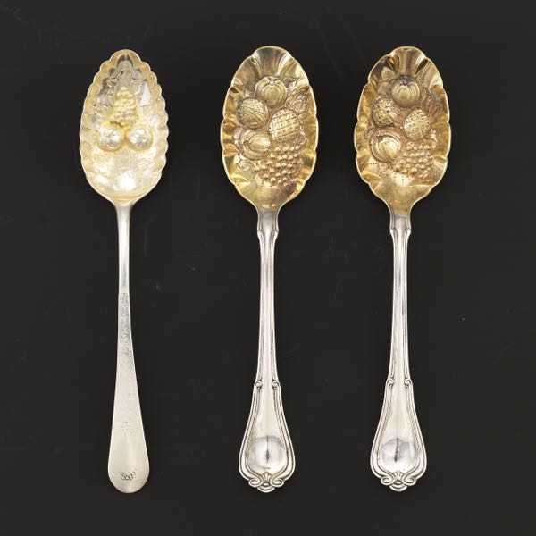 THREE STERLING BERRY SPOONS  Two