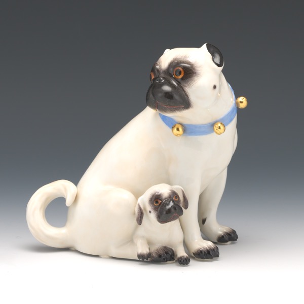 ANTIQUE MEISSEN PORCELAIN PUG DOG WITH