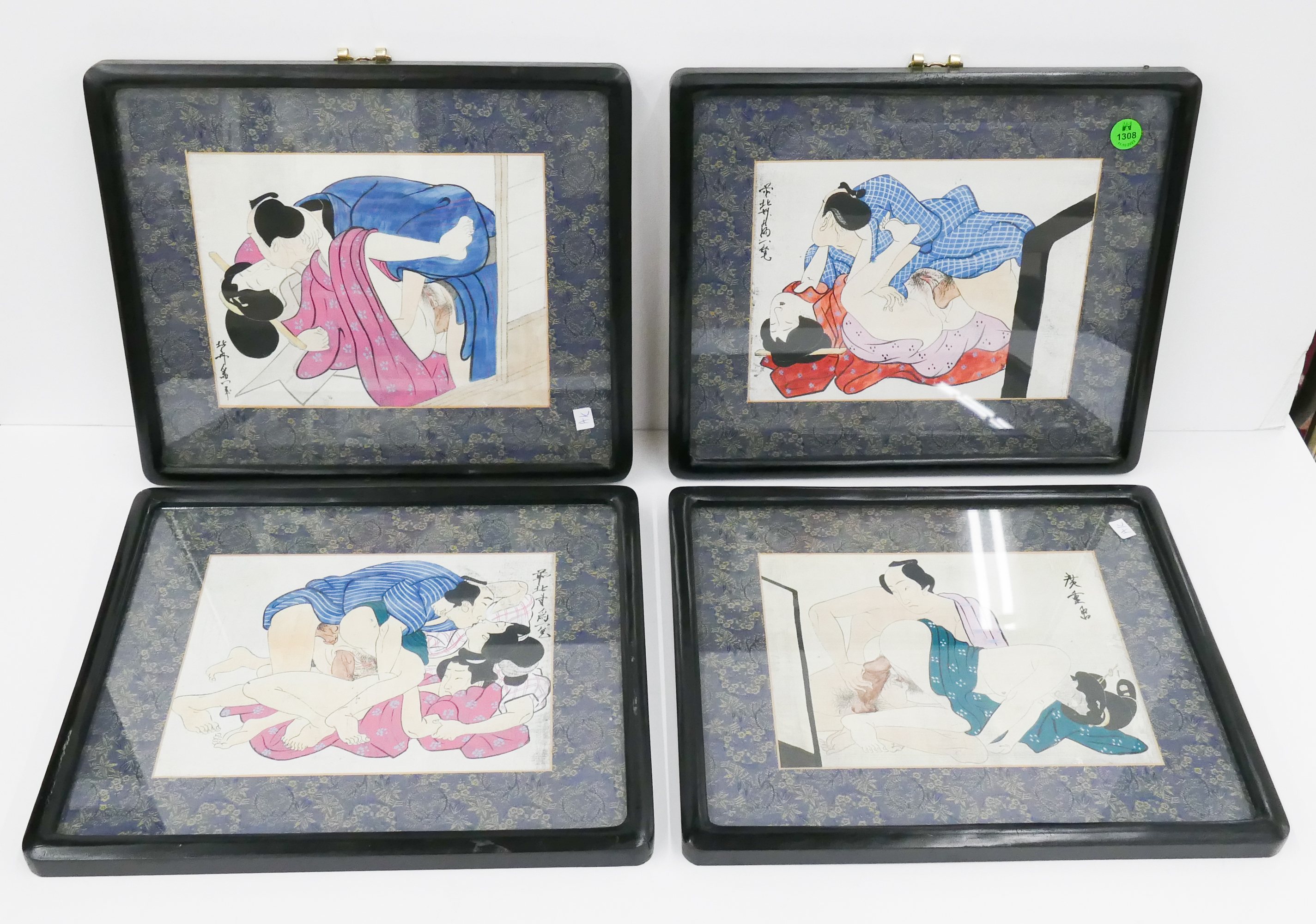 Set 4pc Japanese Shunga Paintings on