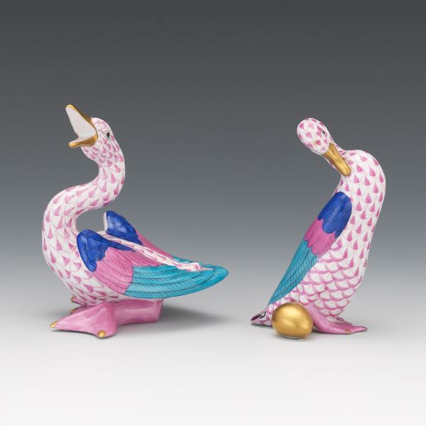 TWO HEREND HUNGARY PINK GEESE PORCELAIN