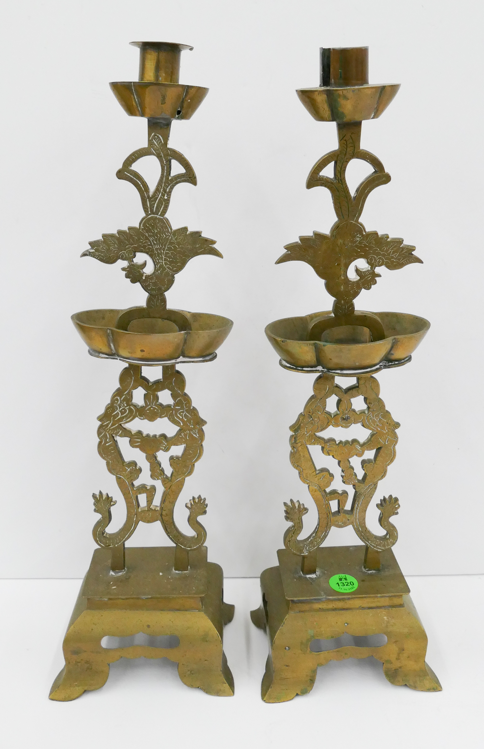 Pair Old Chinese Brass Decorated 2af803