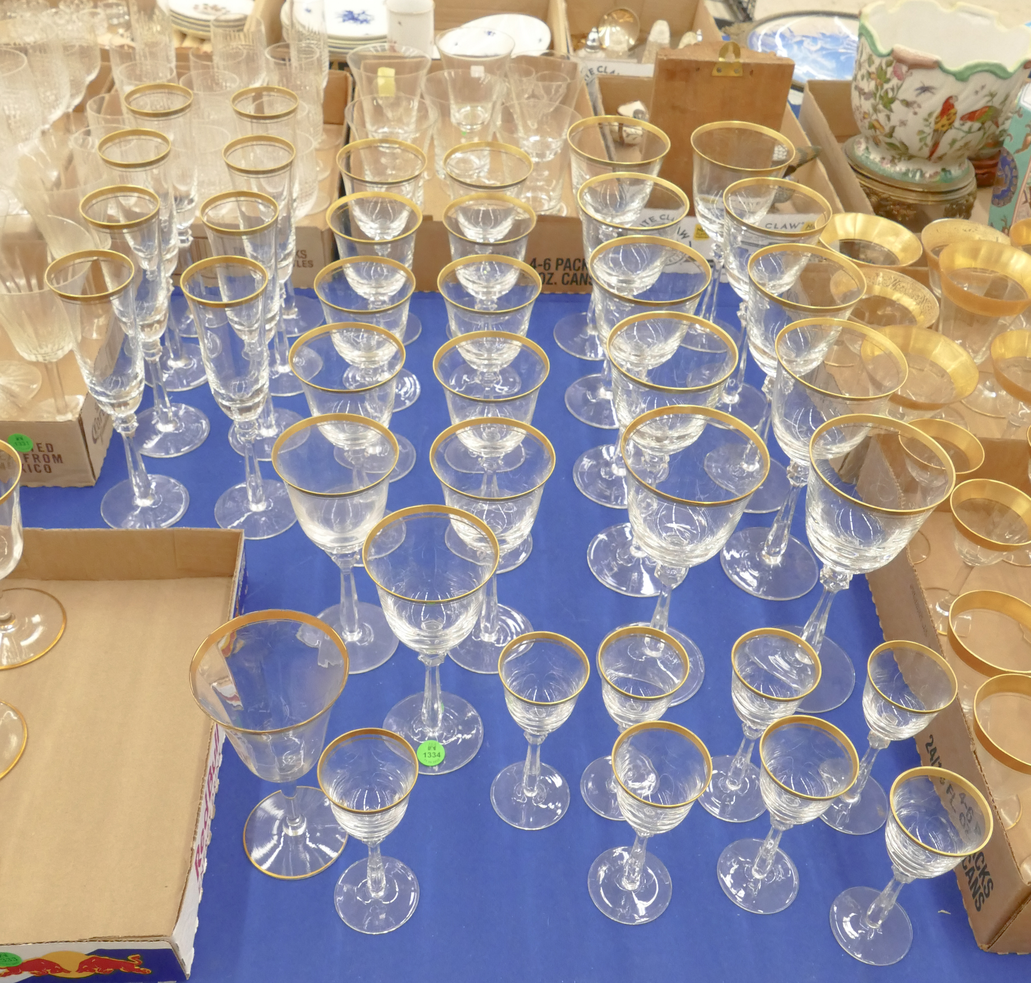 38pc Set Gold Rimmed Crystal Stemware-