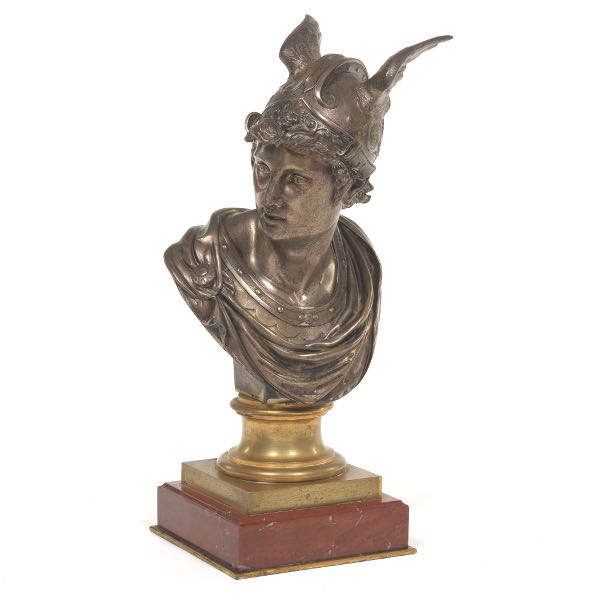 SILVERED BRONZE BUST OF HERMES